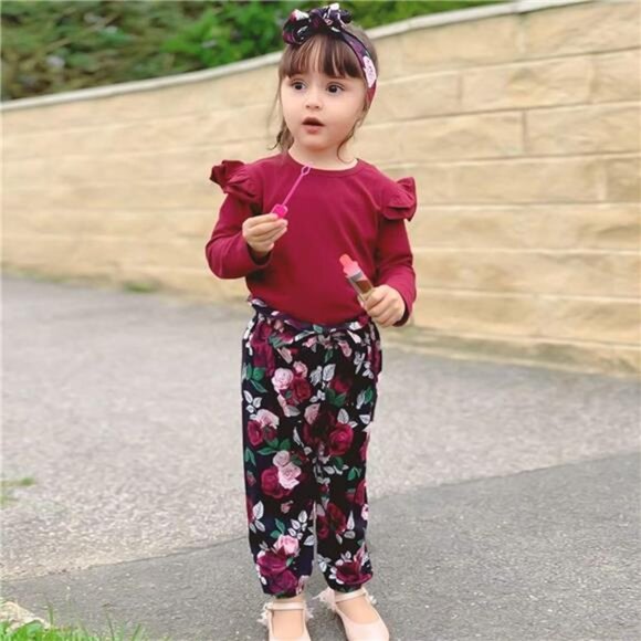 SANMIO Toddler Girl Clothes Outfits Cute Ruffle Sleeve Shirt Floral - Picture 2 of 7